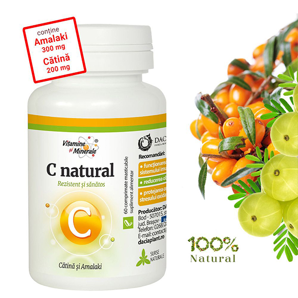 Vitamina C natural cu Catina si Amalaki Dacia Plant - 60 comprimate masticabile